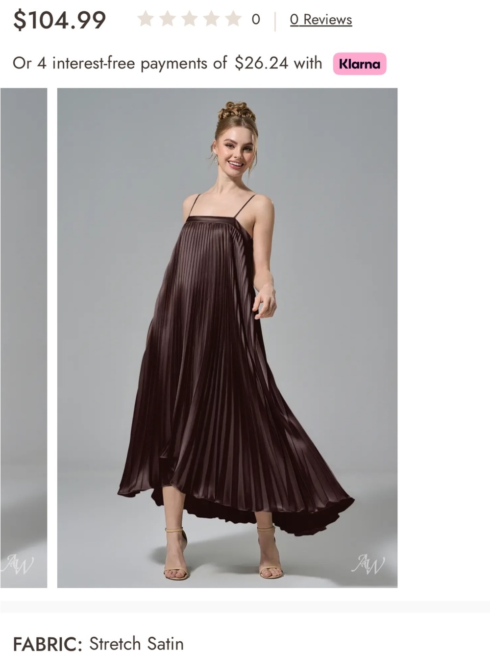 Pleated Satin Spaghetti-Strap Maxi Dress in Chocolate Brown